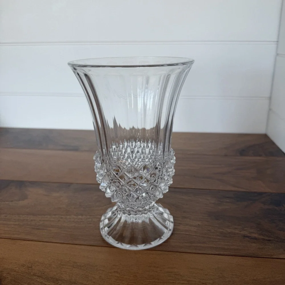 Cristal‎ D'Arques-Durand Footed Tall Fluted Vase Longchamp Clear Crystal Vintage